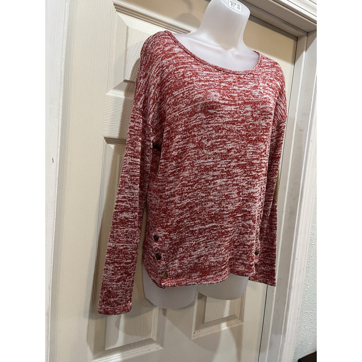 Cato Henley Ribbed Sweater Red and White Long-sleeved Women's Size Small
