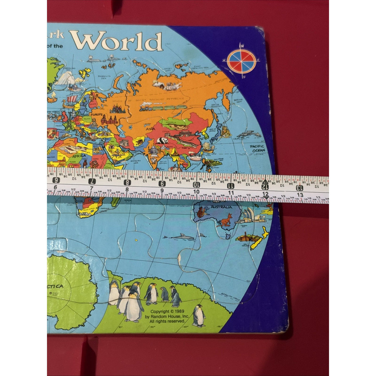 1989 Random House Schoolhouse Landmark Map of the World Frame Tray Puzzle USA