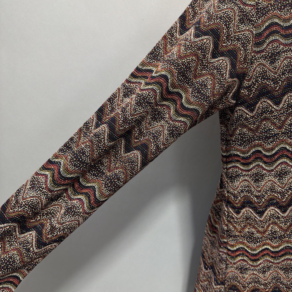 Chico's Design Blouse Top Shirt Size 2 Womans L Brown Knit Metallic Long Sleeve