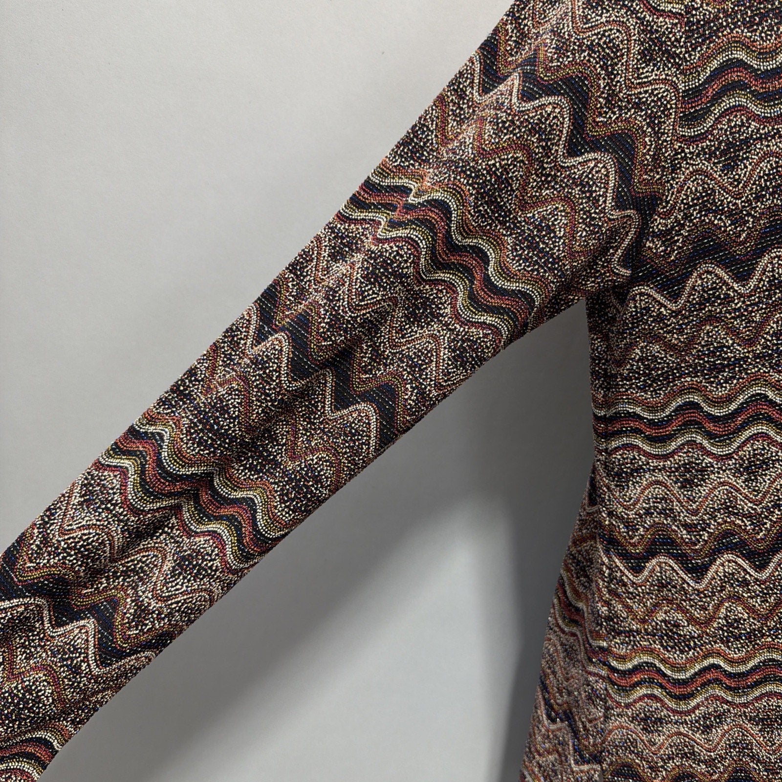 Chico's Design Blouse Top Shirt Size 2 Womans L Brown Knit Metallic Long Sleeve