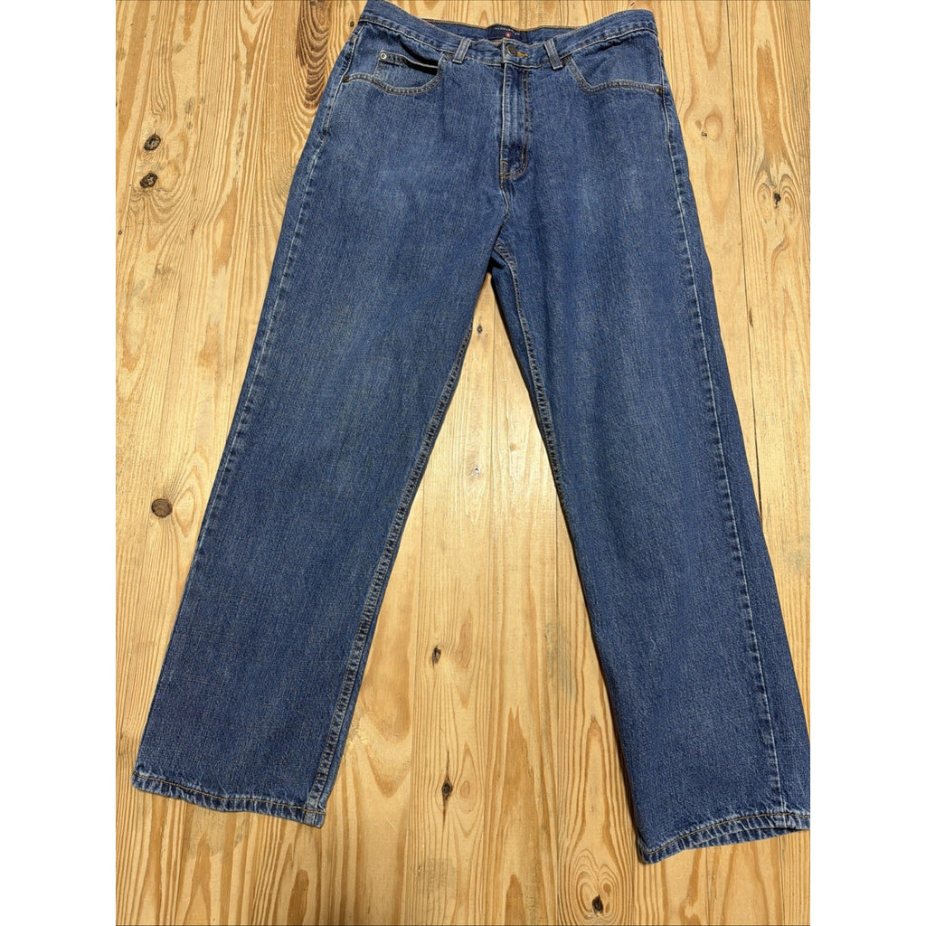 Denim Jeans Saddlebred Mens Straight Leg Classic Fit Blue 34x30 Measure 32x29