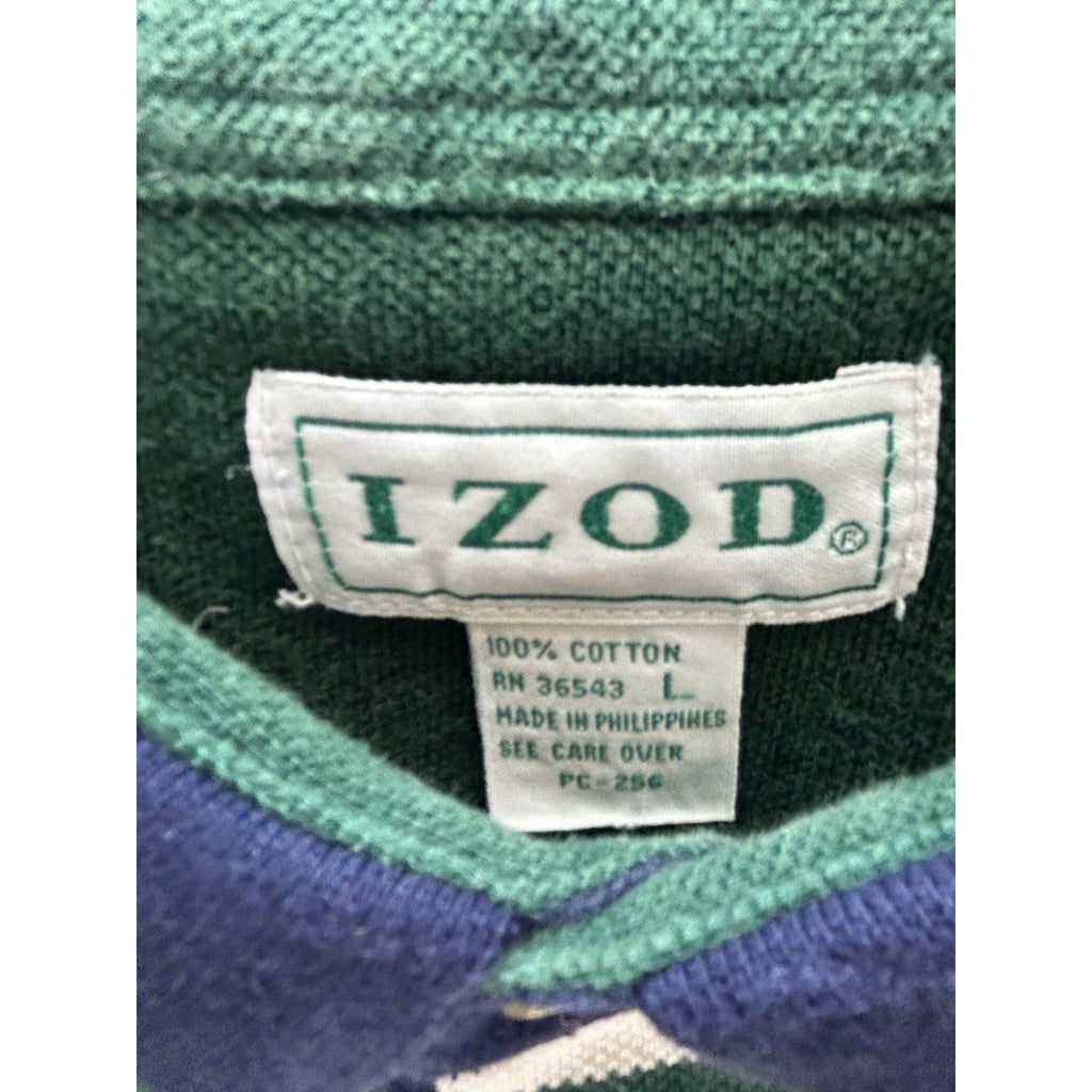 Vintage IZOD Lacoste Mens Polo Shirt Large 90s Neutral Striped Earth Tonal Logo
