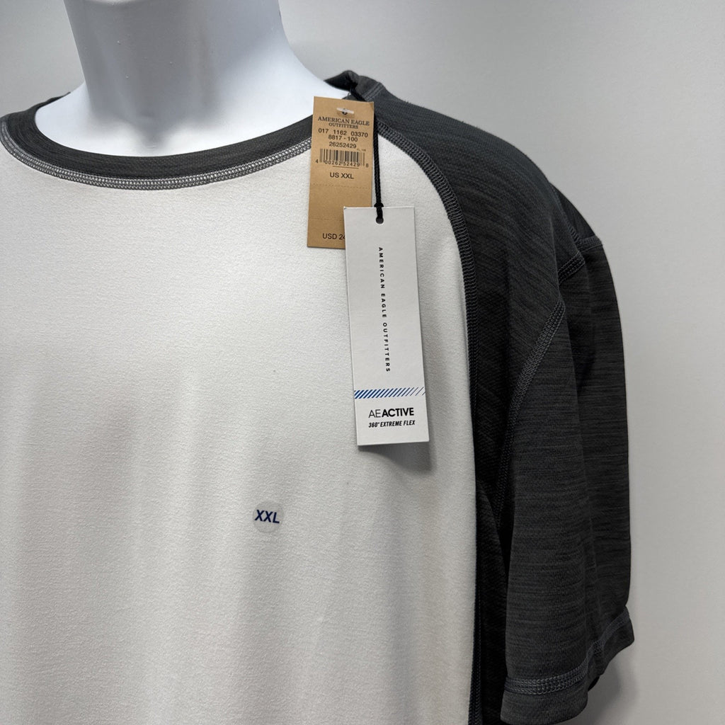 American Eagle Outfitters White and Gray Shirt Sleeve 360 Extreme Flex 2XL NWT