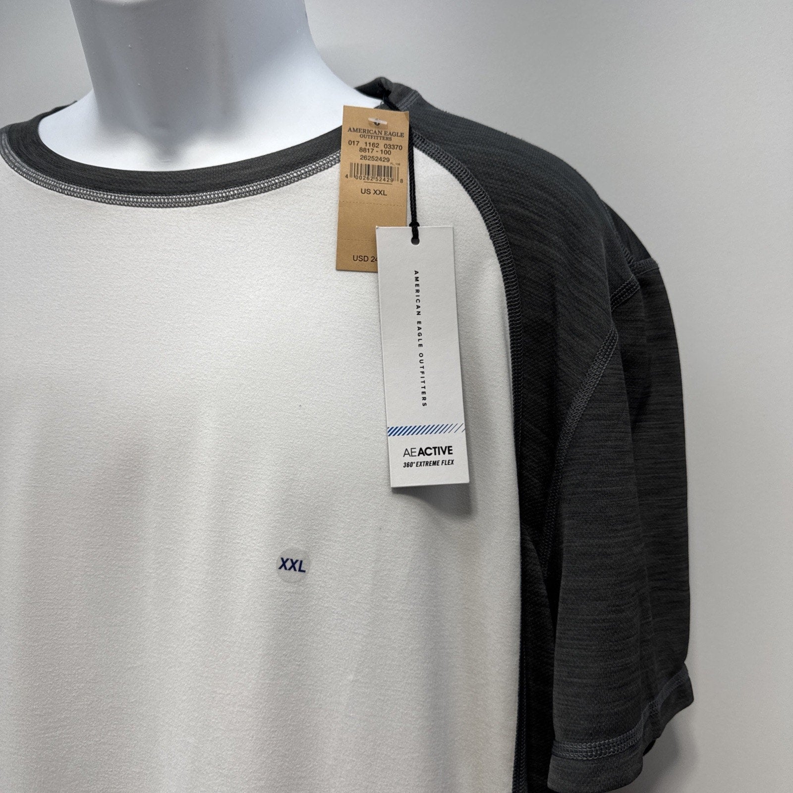 American Eagle Outfitters White and Gray Shirt Sleeve 360 Extreme Flex 2XL NWT