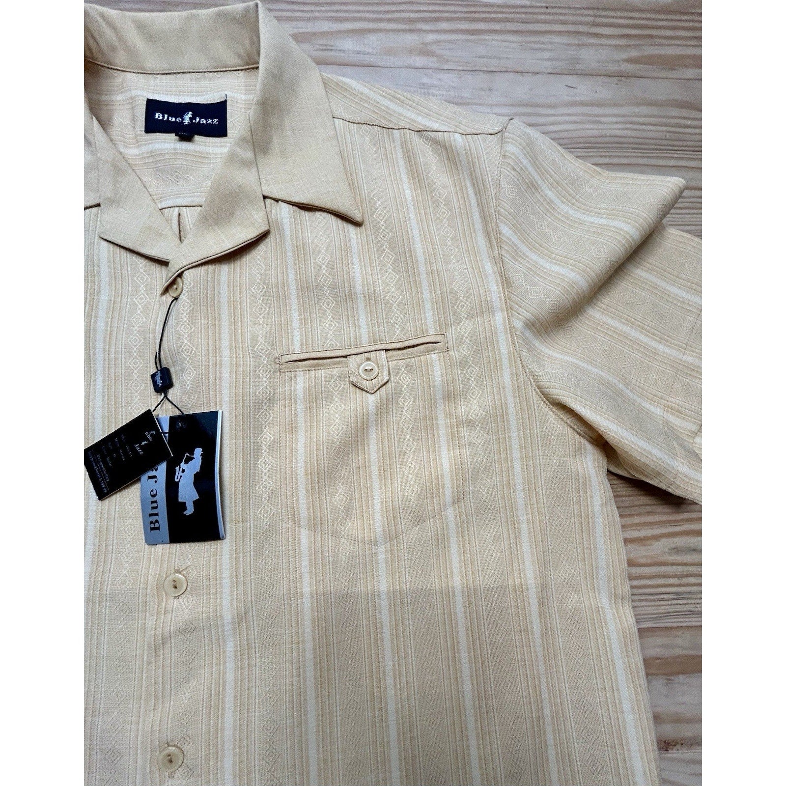 BLUE JAZZ Italy Men Short Sleeve ButterColor Button Front Camp Shirt XL NEW TAG