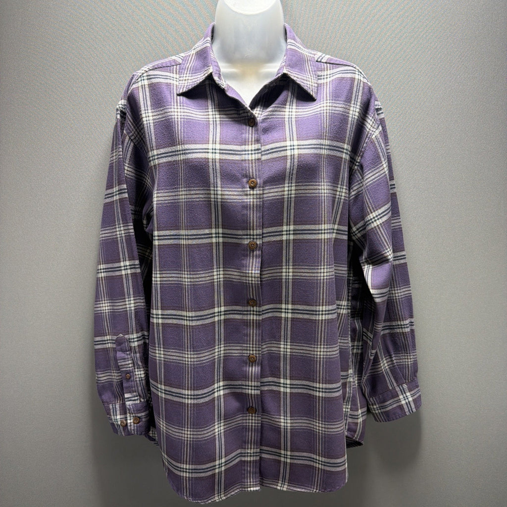 VTG Eddie Bauer Womens M Oversized Flannel Shirt Plaid Long Sleeve Button Up