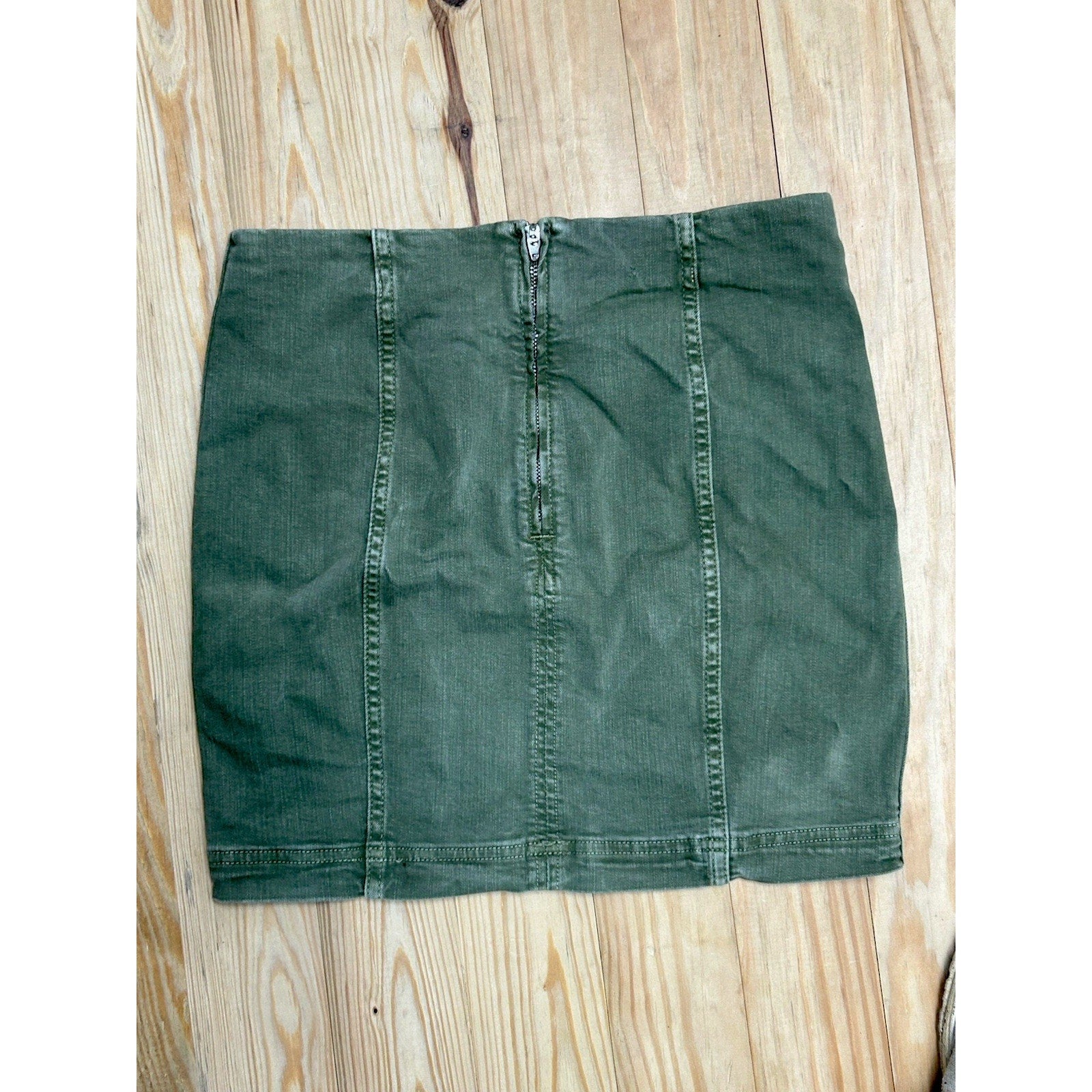 Free People Modern Femme Olive Green Denim Skirt Sz4