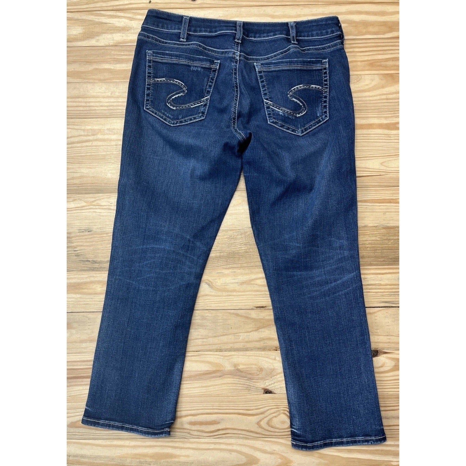 Women's Silver Suki Capri Jeans Size 30x22.5 Blue Stretch Denim Thick stitching