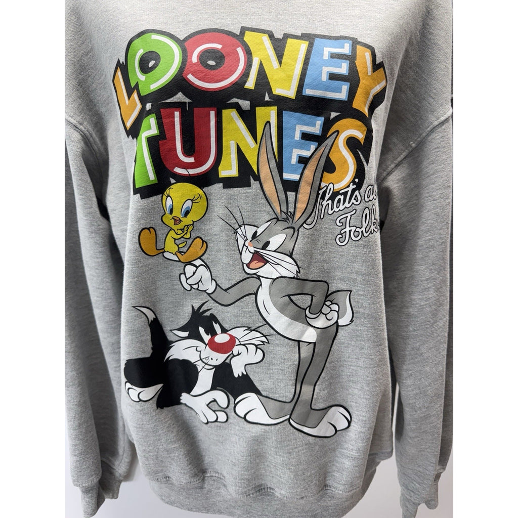 Looney Tunes Crewneck Sweatshirt Gray Bugs Tweety Sylvester Juniors Size L