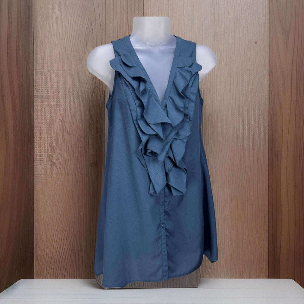 New York & Company Green Ruffled Tank Top Woman's Size X-Small