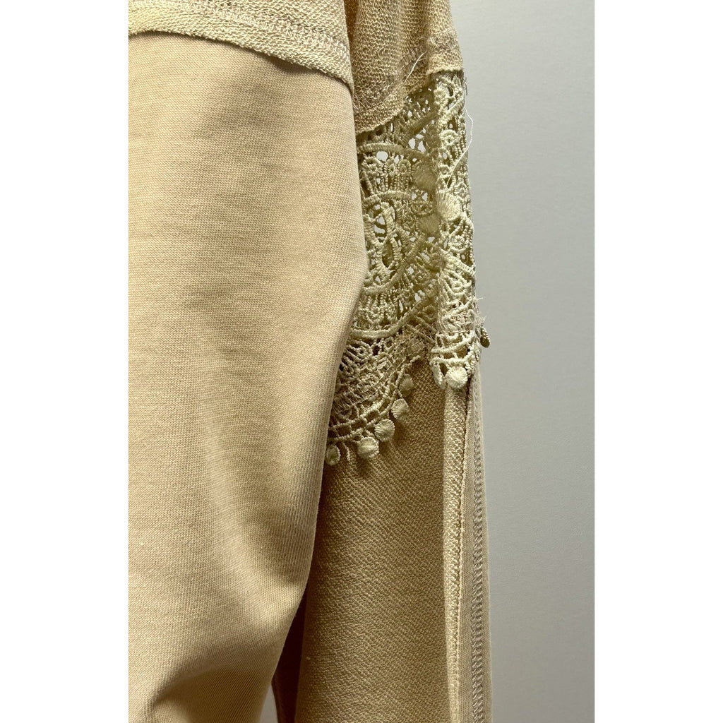 La Miel 100% Cotton Crochet Breezy Long Sleeve V-Neck Blouse Size Small (New) .