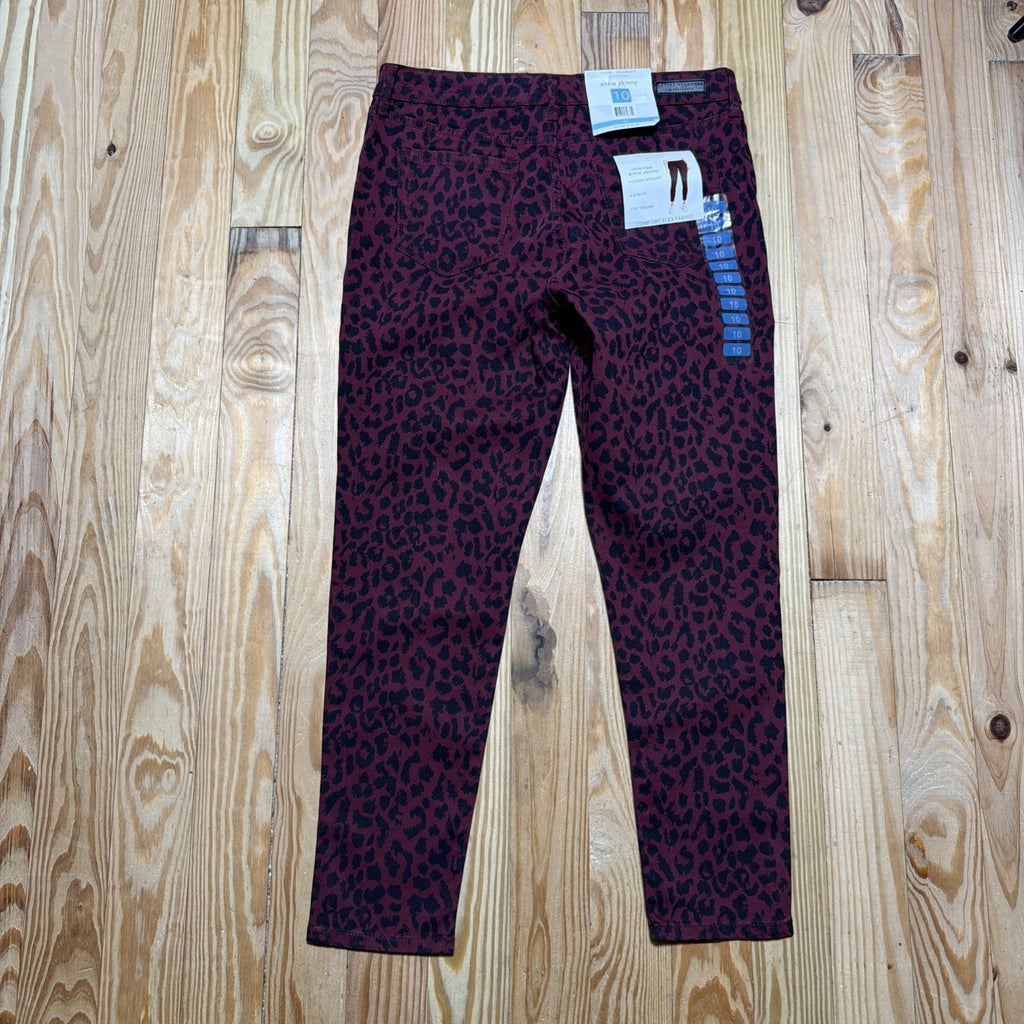 Social Standard By Sanctuary Women's 10 Ankle Skinny Burgundy Leopard Print Jean
