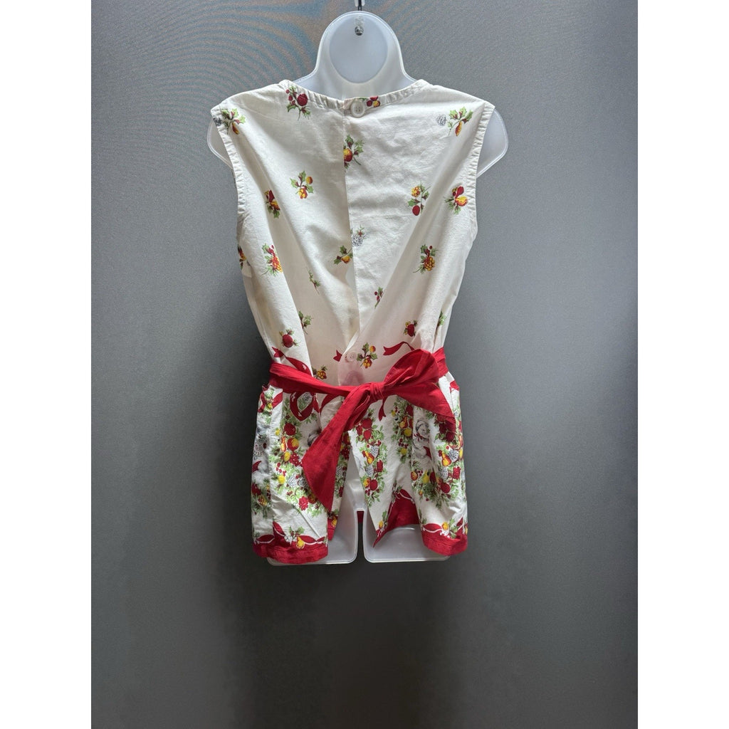 Vintage Christmas Cobbler Apron Snowman Wreath Red Bow Pockets Holiday Smock