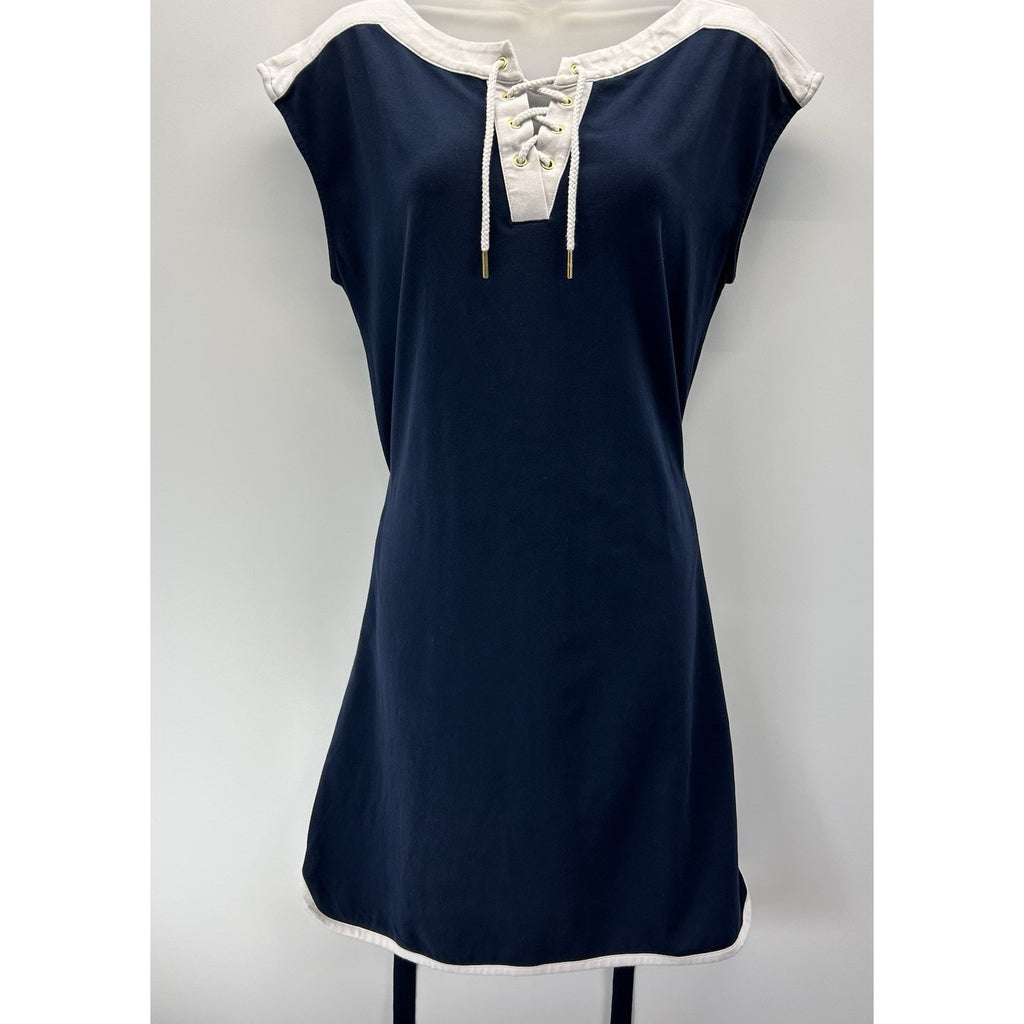 Tommy Hilfiger Dark Navy Blue Knee Length Tie Waist Dress Women's Size Large.