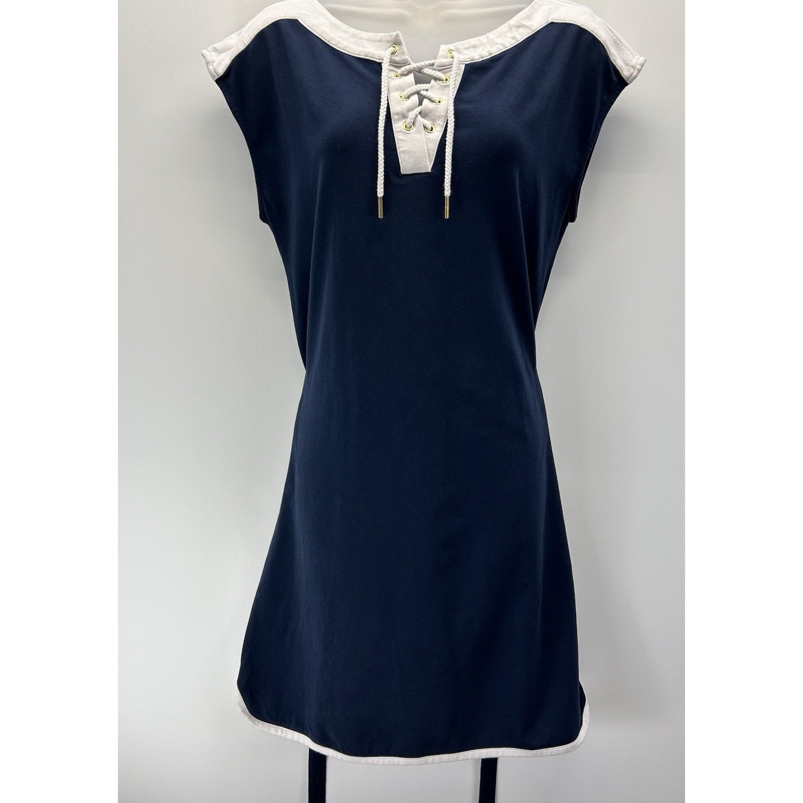 Tommy Hilfiger Dark Navy Blue Knee Length Tie Waist Dress Women's Size Large.
