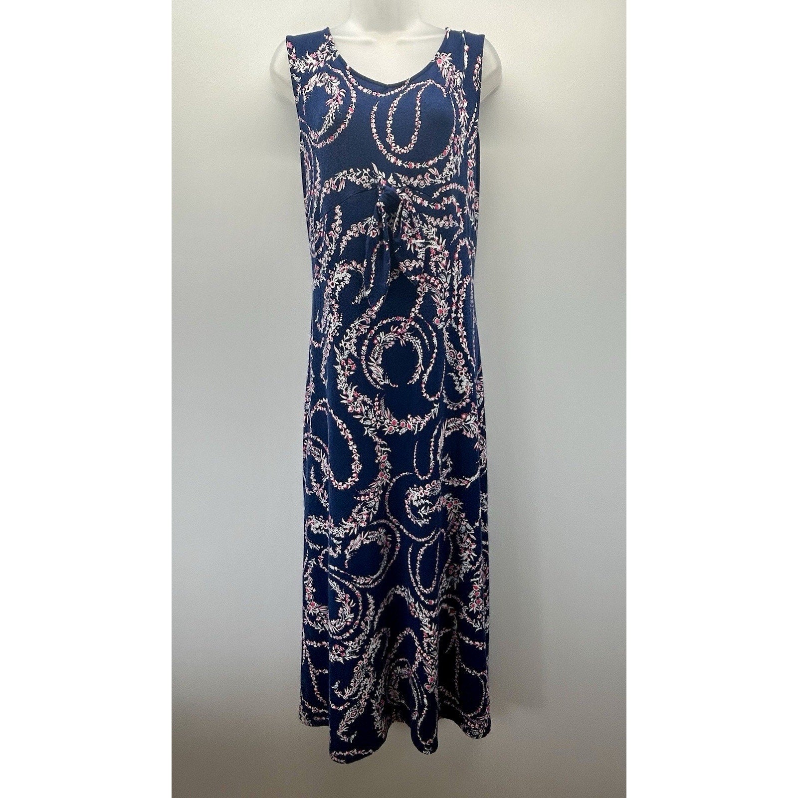 TALBOTS Navy White Floral Soft Stretch Keyhole Maxi Dress Size XLarge Plus Size.