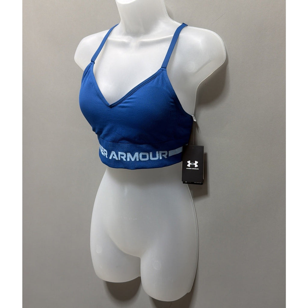 Under Armour Compression Women's Seamless Low Impact Long Sports Bra Blue NWT M