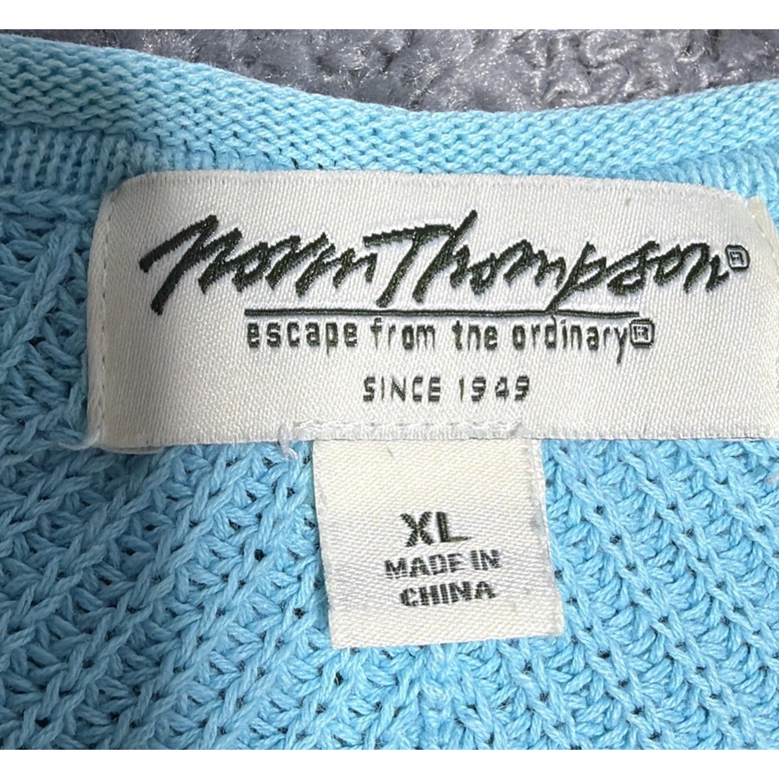 Norm Thompson Womens XL Short Sleeve Open Knit Tunic Top Blue Linen Blend