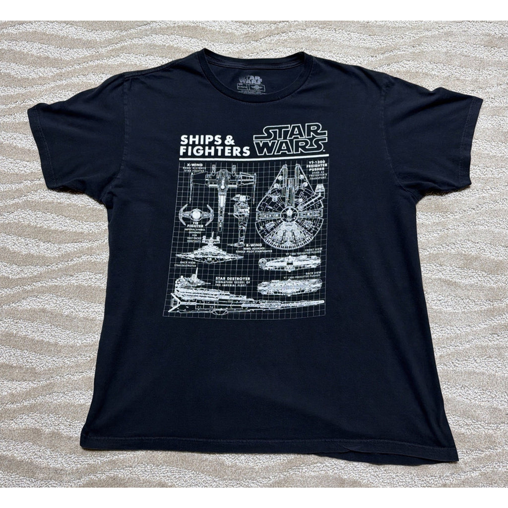 Star Wars Mens T-Shirt - Ships & Fighters Schematics White Image XL
