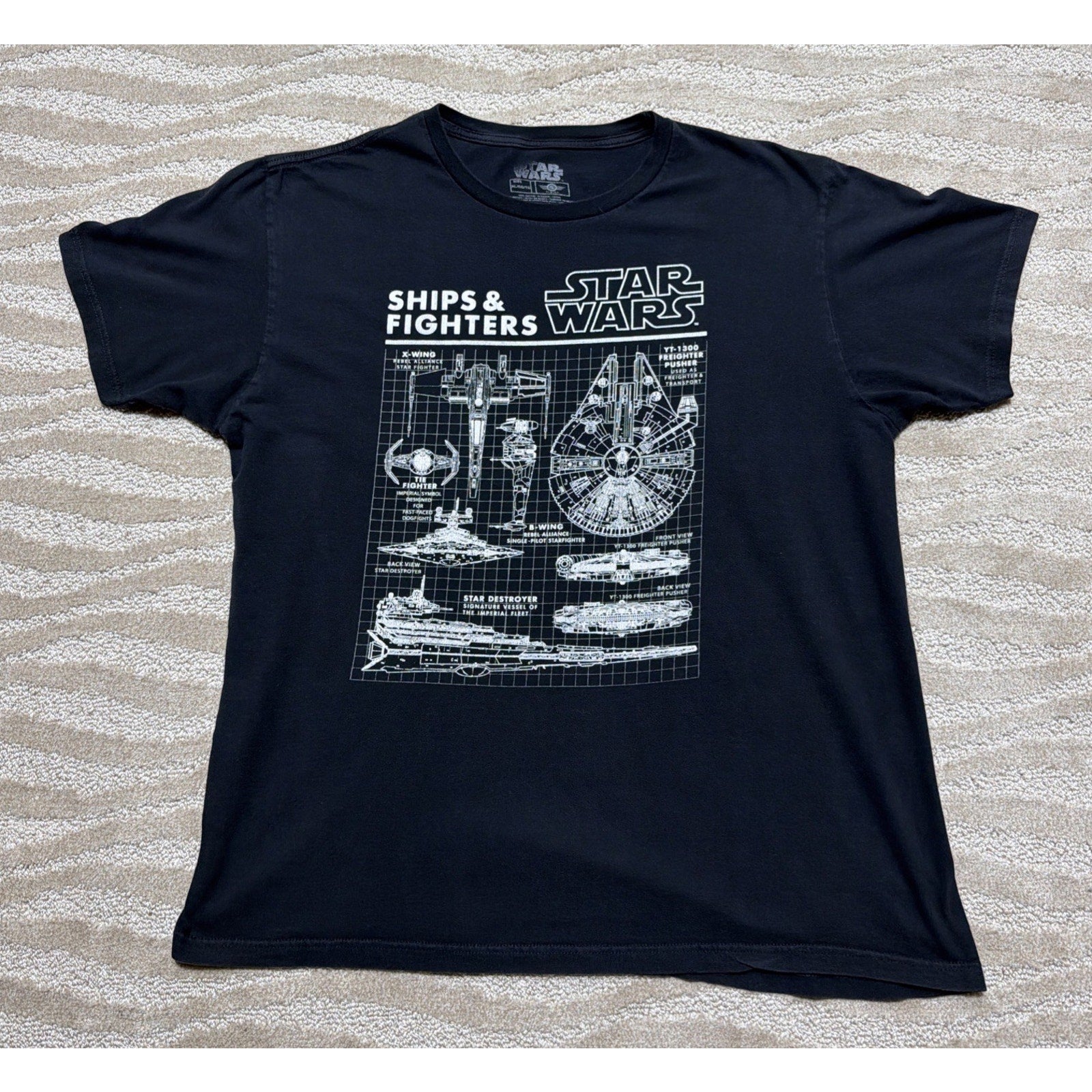 Star Wars Mens T-Shirt - Ships & Fighters Schematics White Image XL