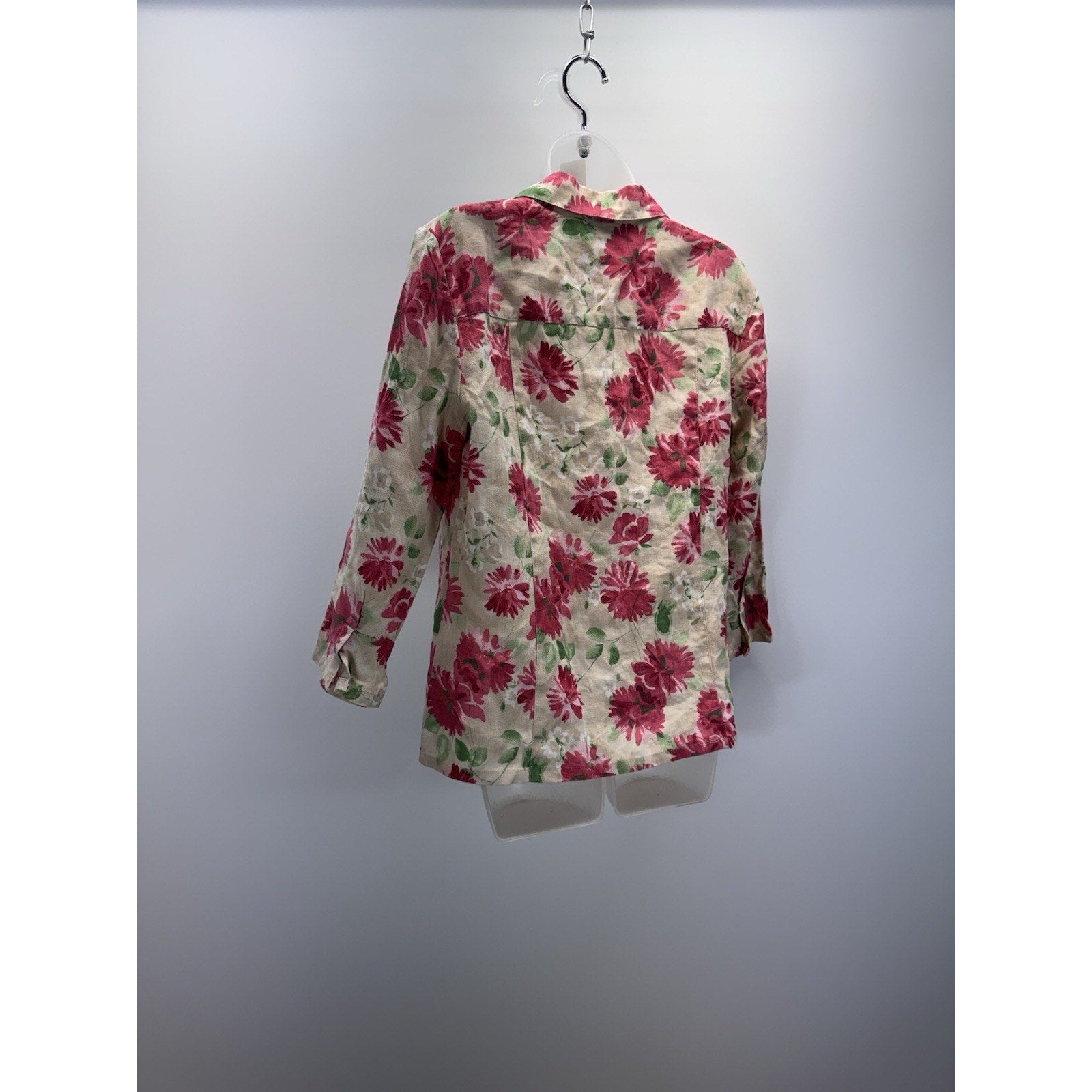 JM Collection Womens Linen Button Down Floral Blouse Sz 10