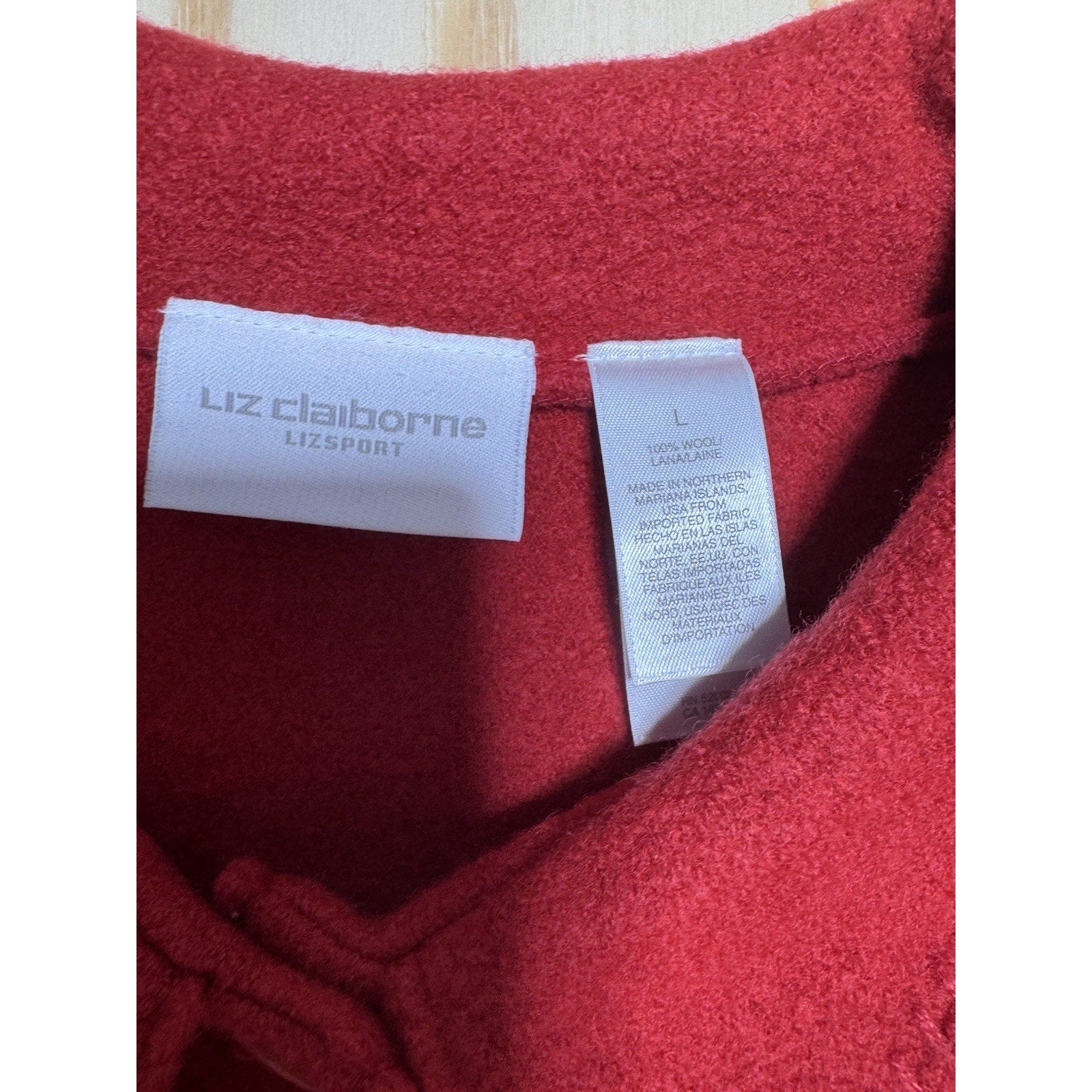 LIZ CLAIBORNE Women's Red Wool Button Front Coat/Jacket Made In USA Size L
