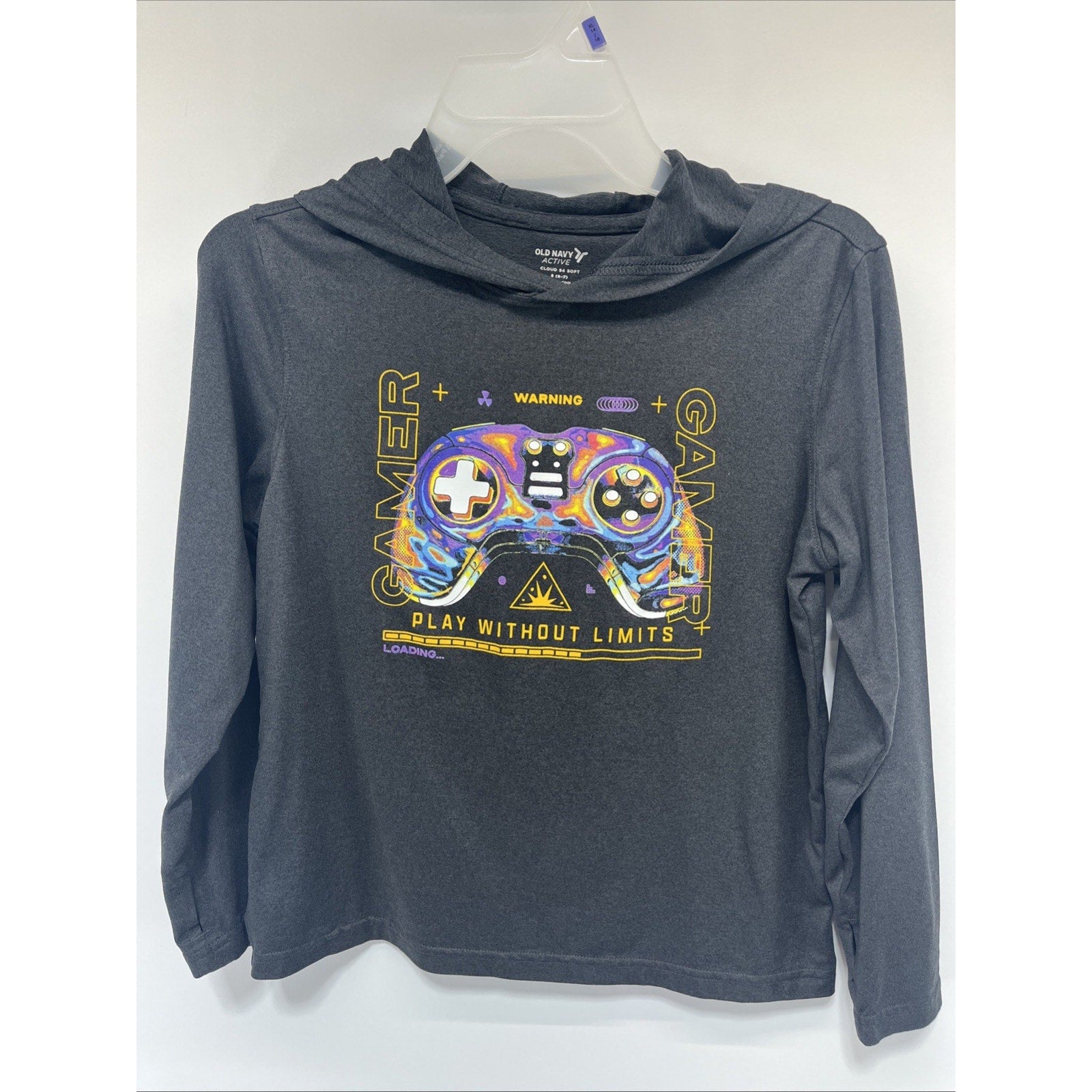 Old Navy Active Cloud 94 Soft Boys Hoodie Sweatshirt S 6-7 gray Gamer Graphic