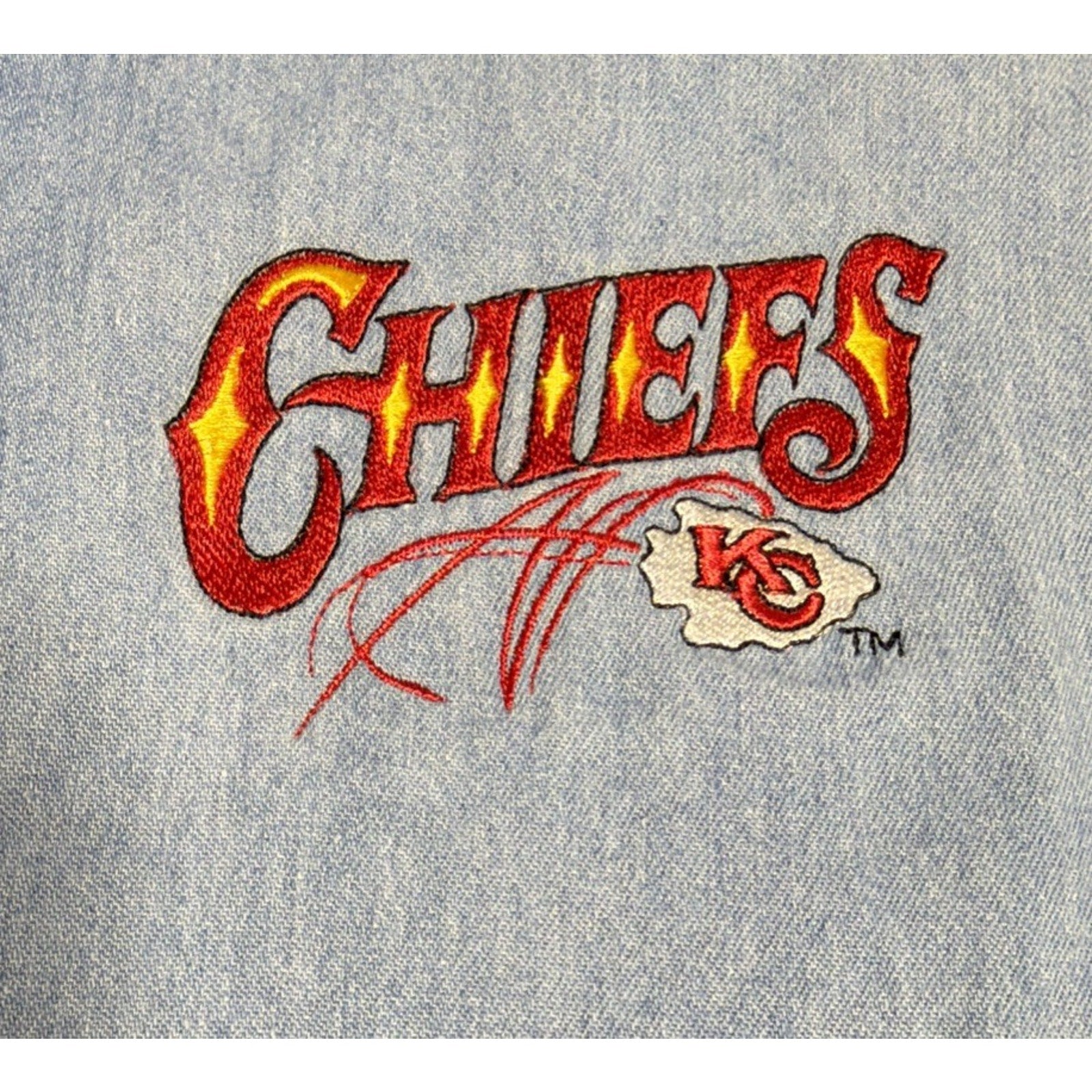 Vintage Kansas City Chiefs Pro Elite Chambray Shirt Blue Denim NFL- Mens Large