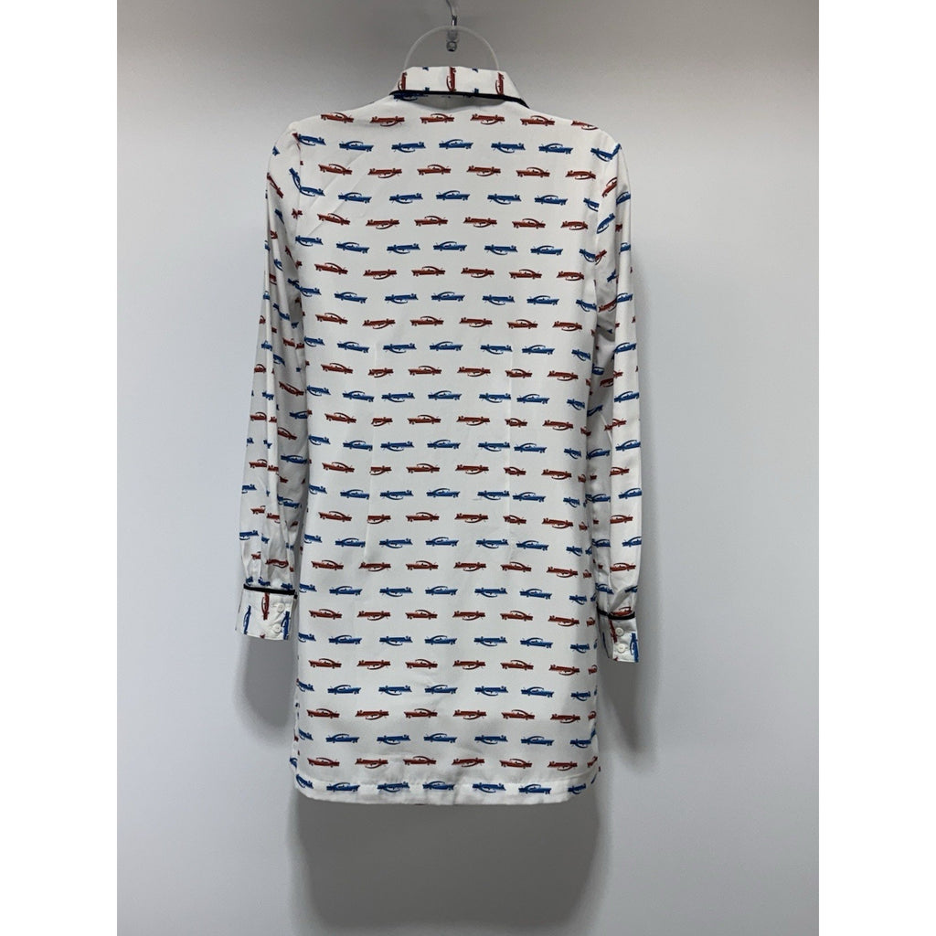 Cooperative Car Print Shirt Dress Multi Color Pop Art With Bow Tie NWT Size S