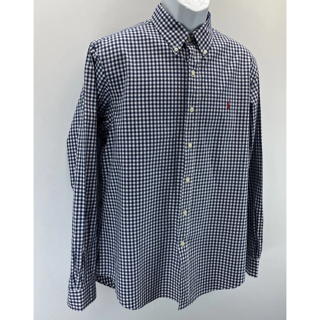 Ralph Lauren Gingham custom fit 100% Cotton Long sleeve Shirt Navy / White L