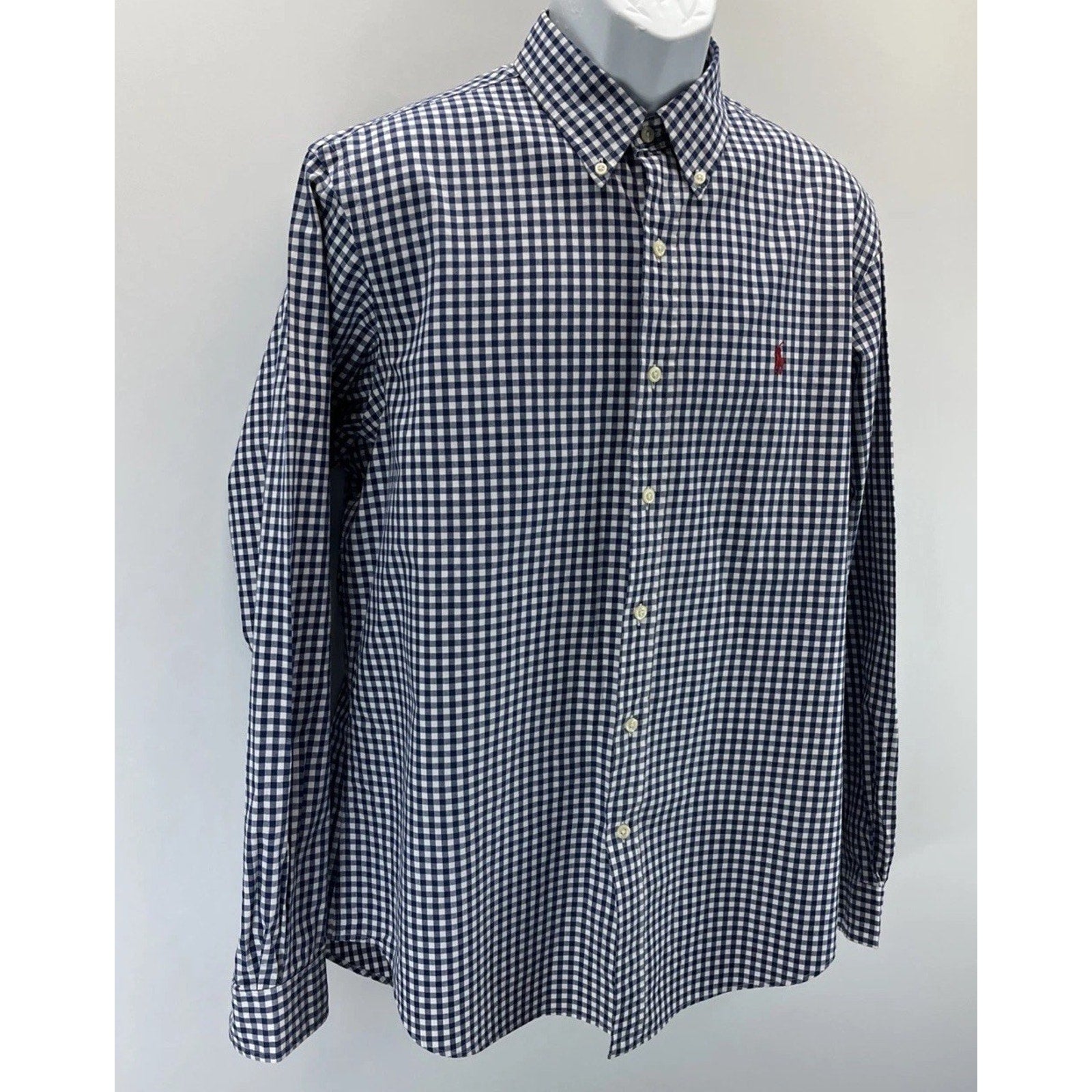 Ralph Lauren Gingham custom fit 100% Cotton Long sleeve Shirt Navy / White L
