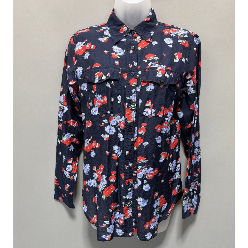 Lauren Ralph Lauren Sz M Blouse Button Down Shirt Long Sleeve Silk Blend Floral