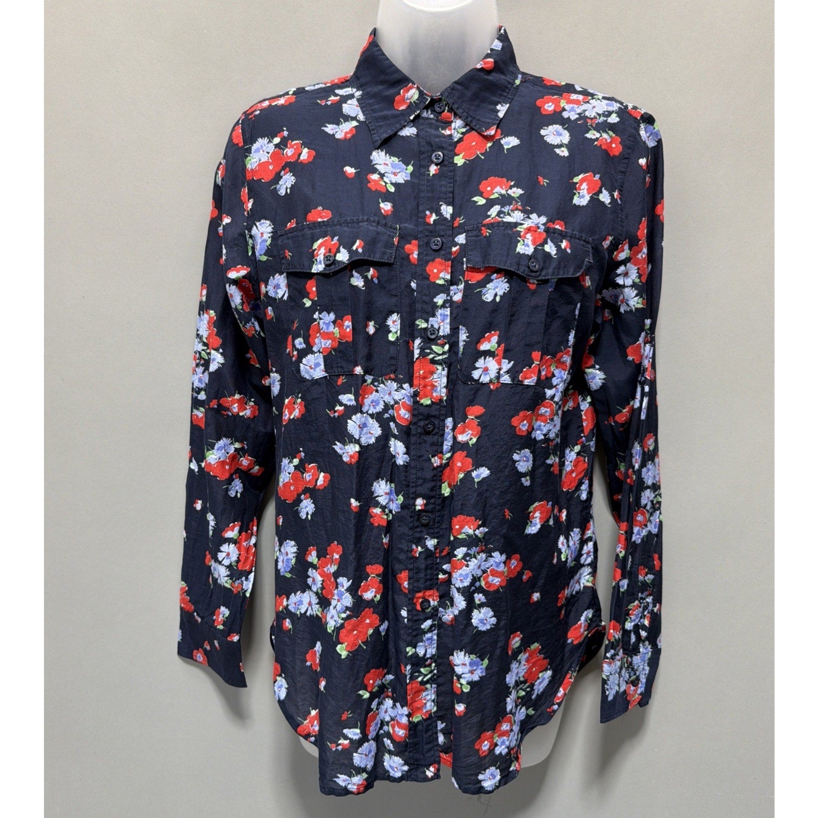 Lauren Ralph Lauren Sz M Blouse Button Down Shirt Long Sleeve Silk Blend Floral