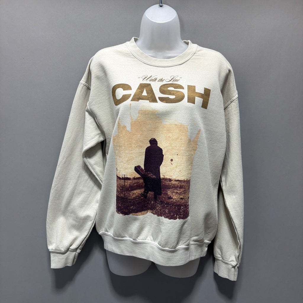 Buckle Merch Traffic Johnny Cash Oversized Fleece Pullover Womens S Biege Music