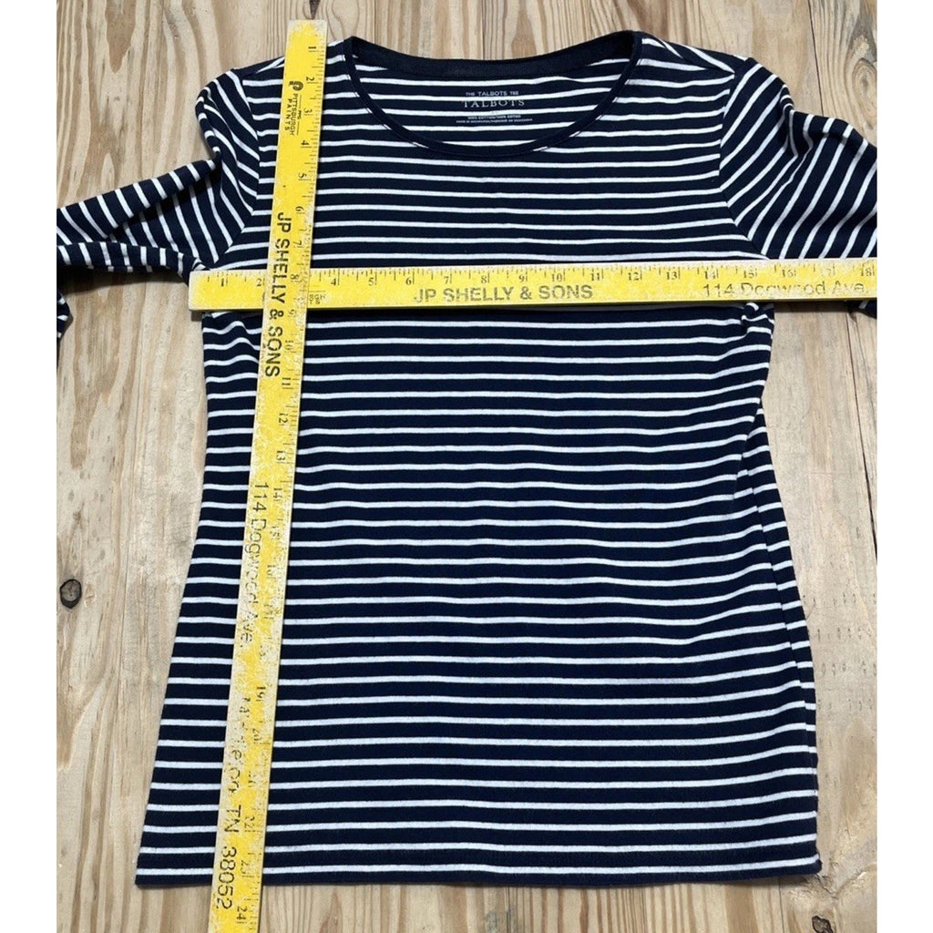 Talbots Women's XS Knit Top Striped Navy Blue White Stretch Long Sleeve