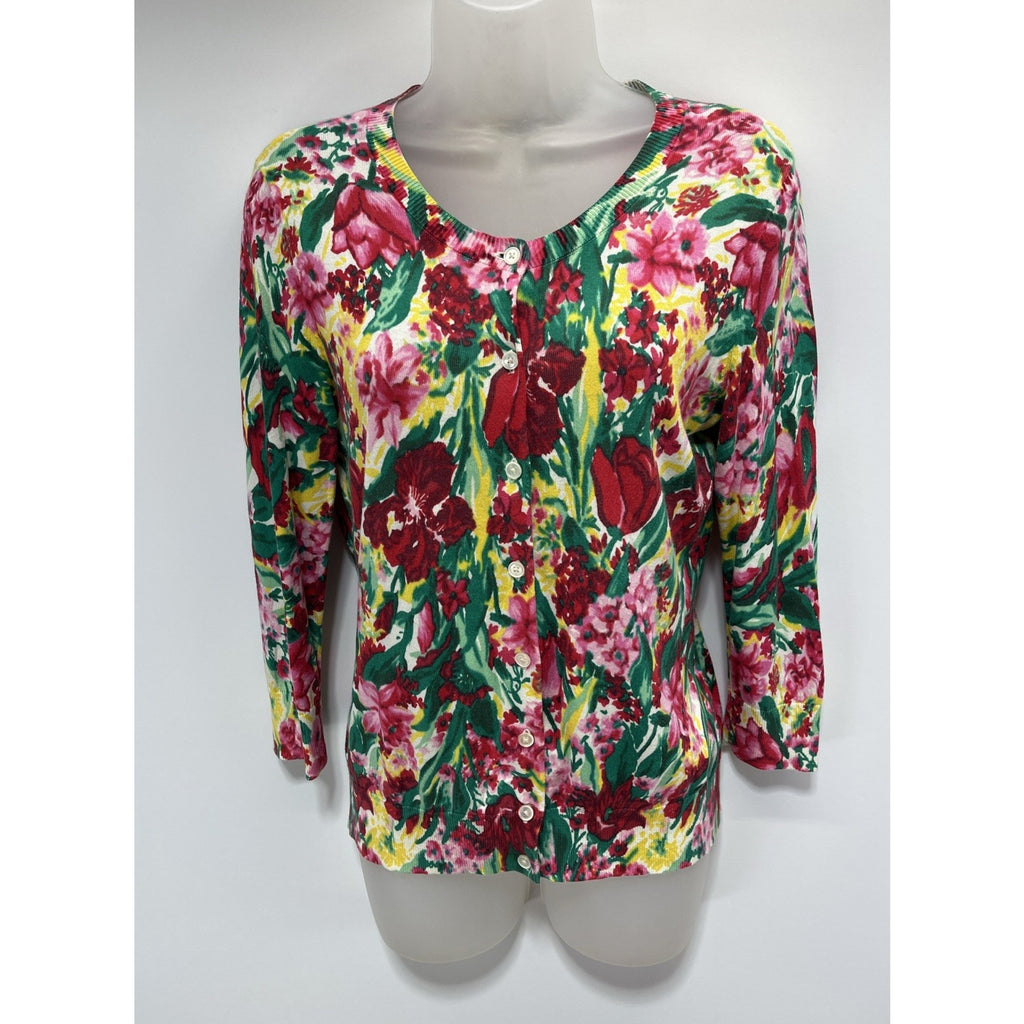 Talbots Charming 3/4 Sleeve Cardigan Button Front Spring Floral Size Small