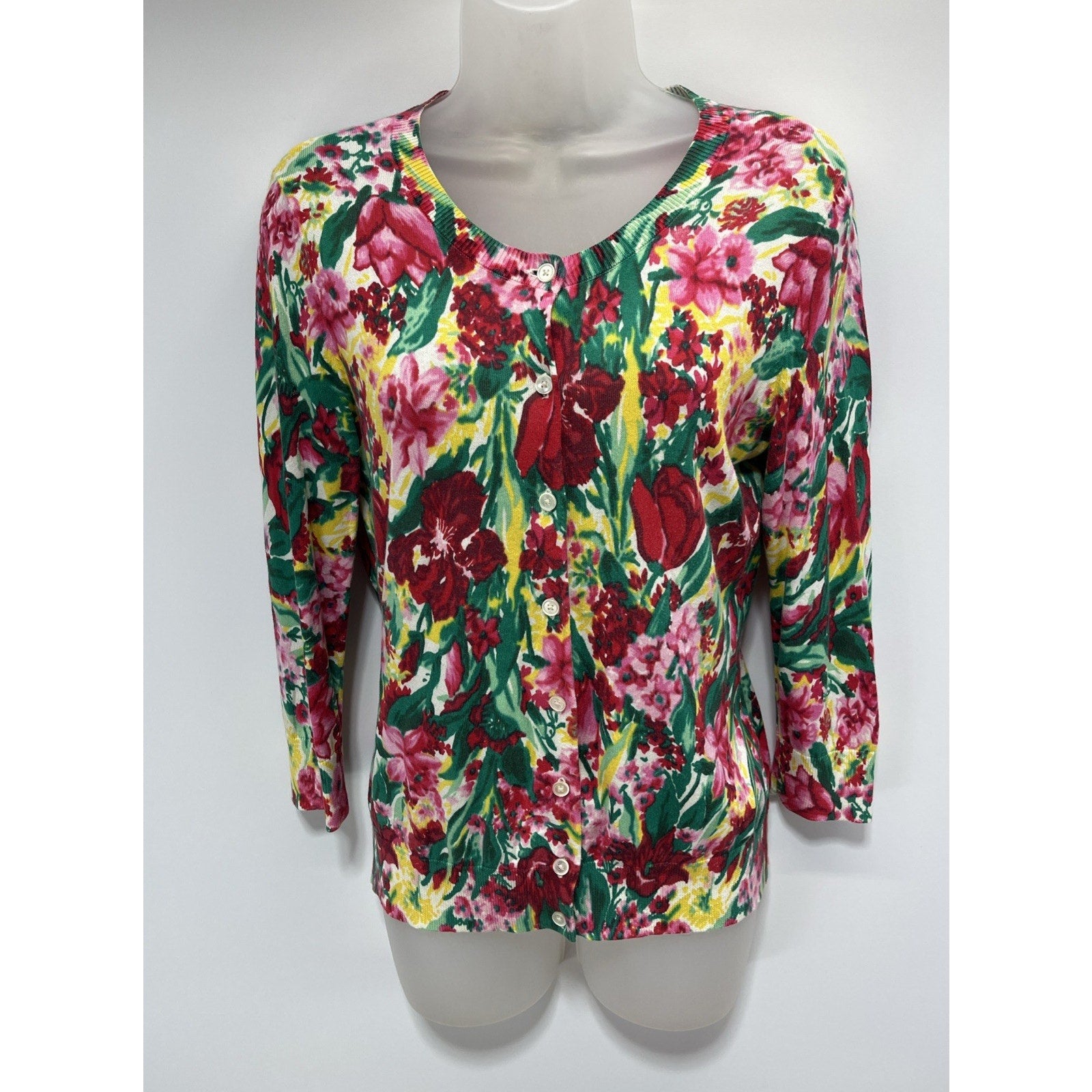 Talbots Charming 3/4 Sleeve Cardigan Button Front Spring Floral Size Small