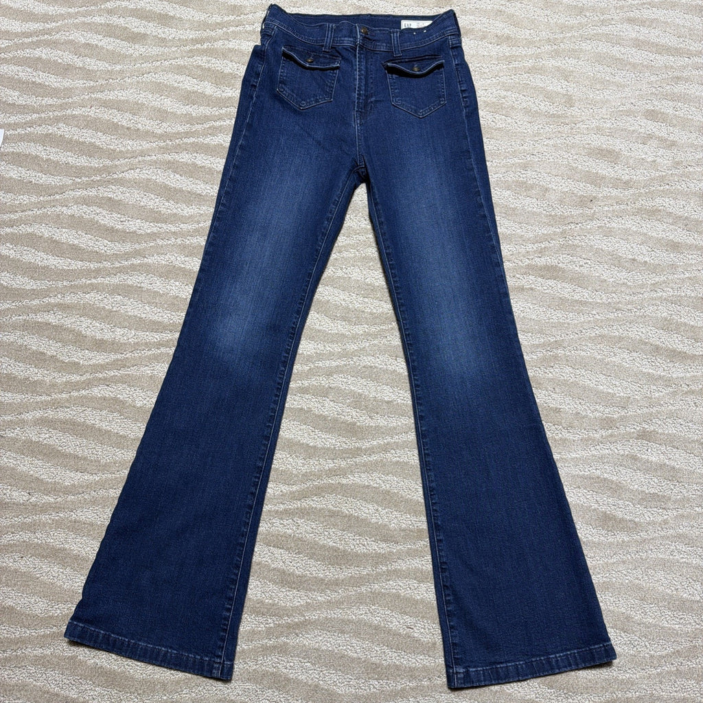 Gap '70s Flare High Rise Jeans Womens 29/8 T Blue Stretch Pockets Boho NWOT