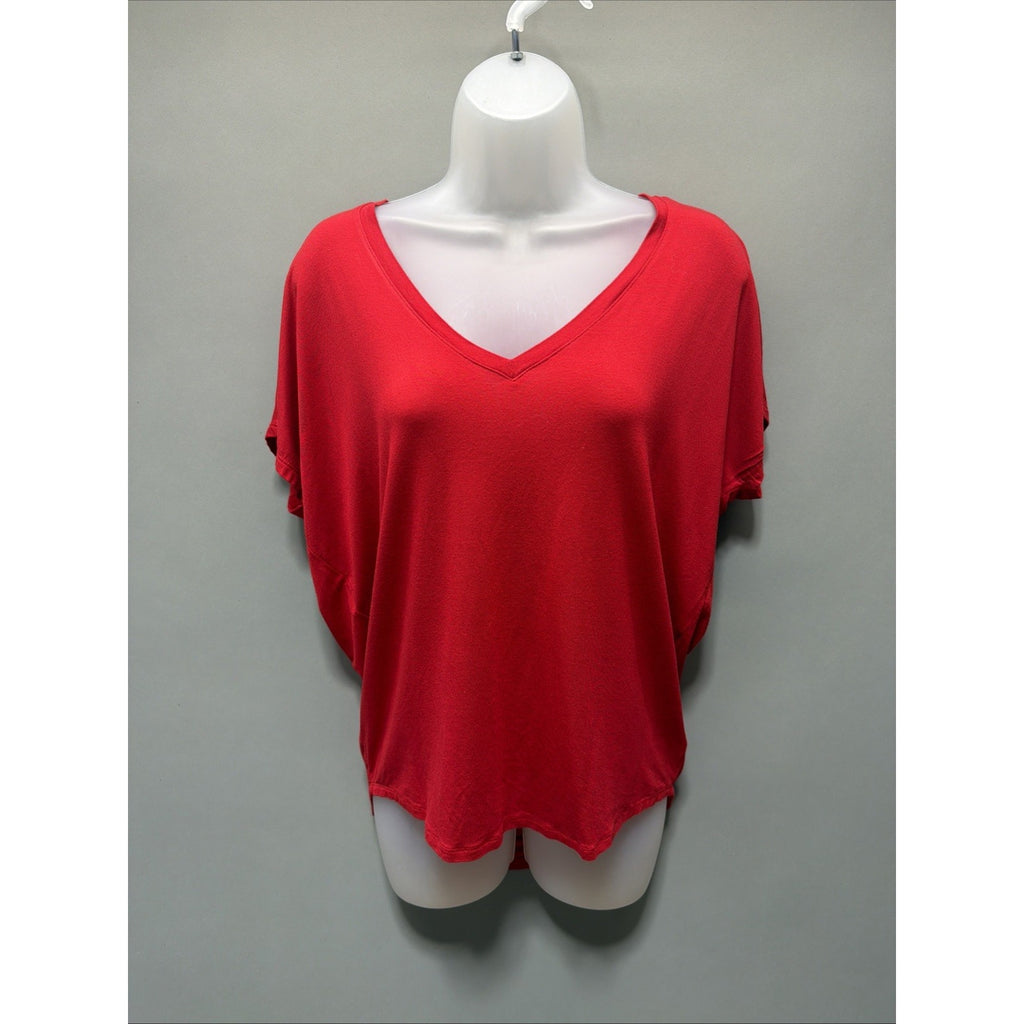 Express Red V Neck Relaxed Tee XS Oversized Casual Minimalist