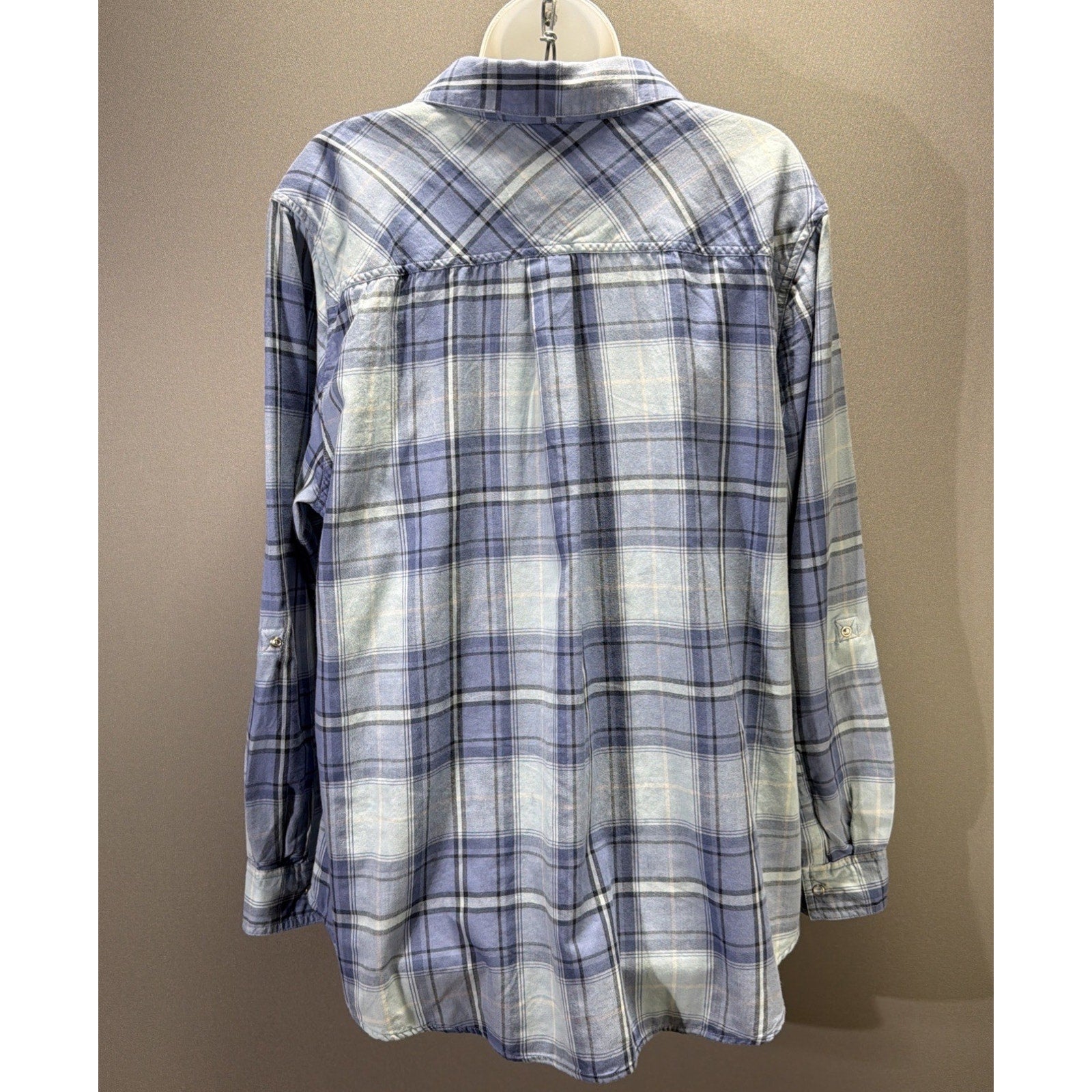 Style & Co Womens XXL Blue Plaid Pearl Snap Roll Tab Sleeves Western Shirt New