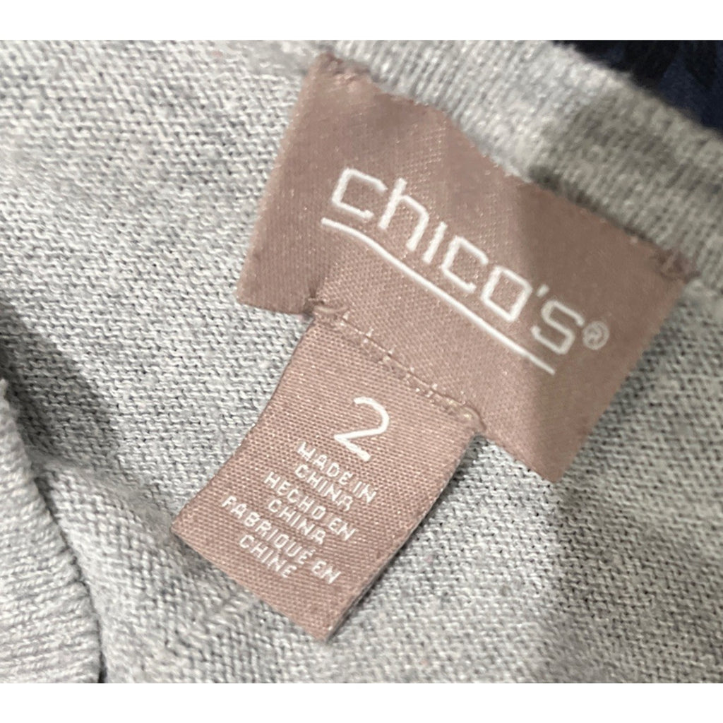 Chicos 2 Tunic Sweater Womens L Gray V Neck Lightweight Pullover