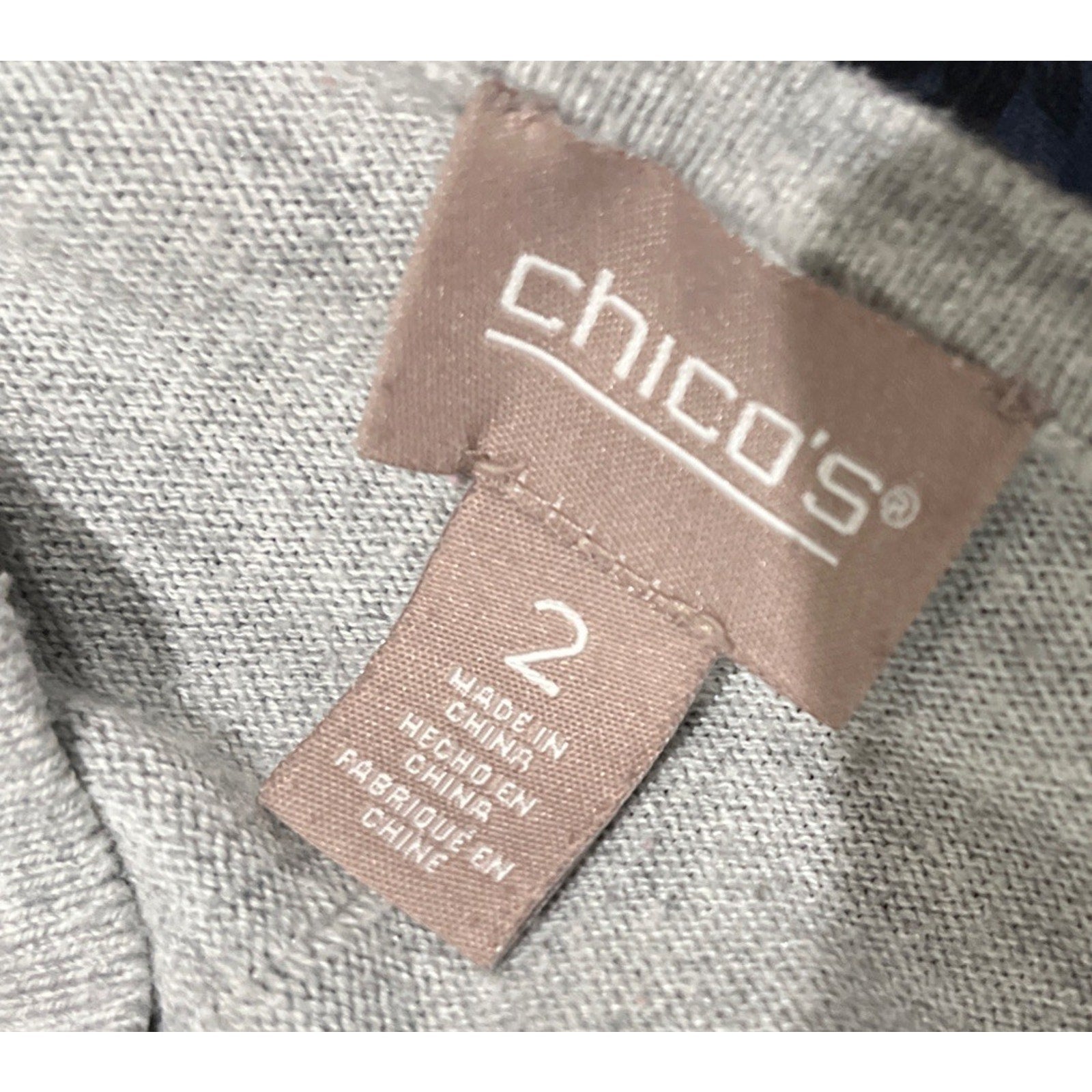Chicos 2 Tunic Sweater Womens L Gray V Neck Lightweight Pullover