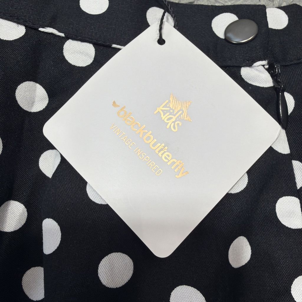 Black Butterfly Retro Black and White Polka Dot Swing Skirt Girls 9-10 NWT