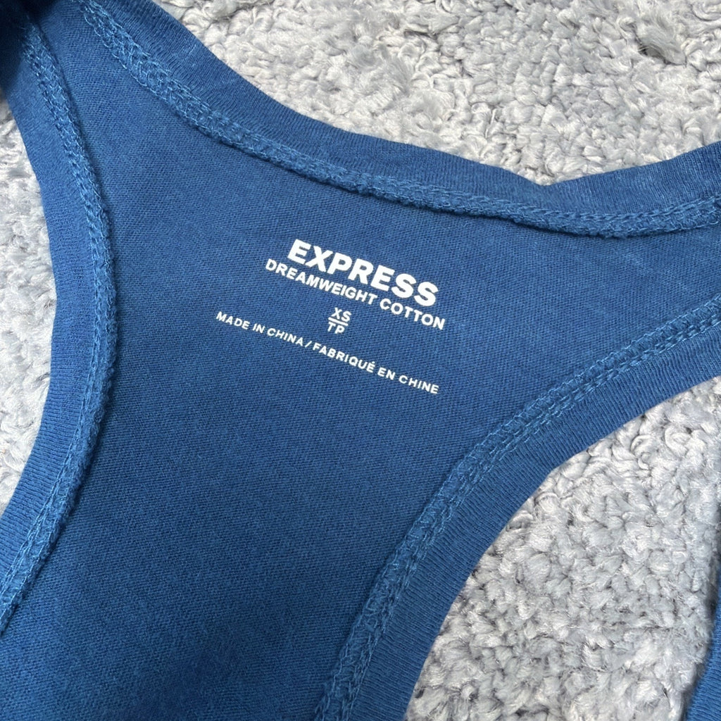 EXPRESS Dreamweight Cotton Sequin Bling Racerback Tank Top XS Blue