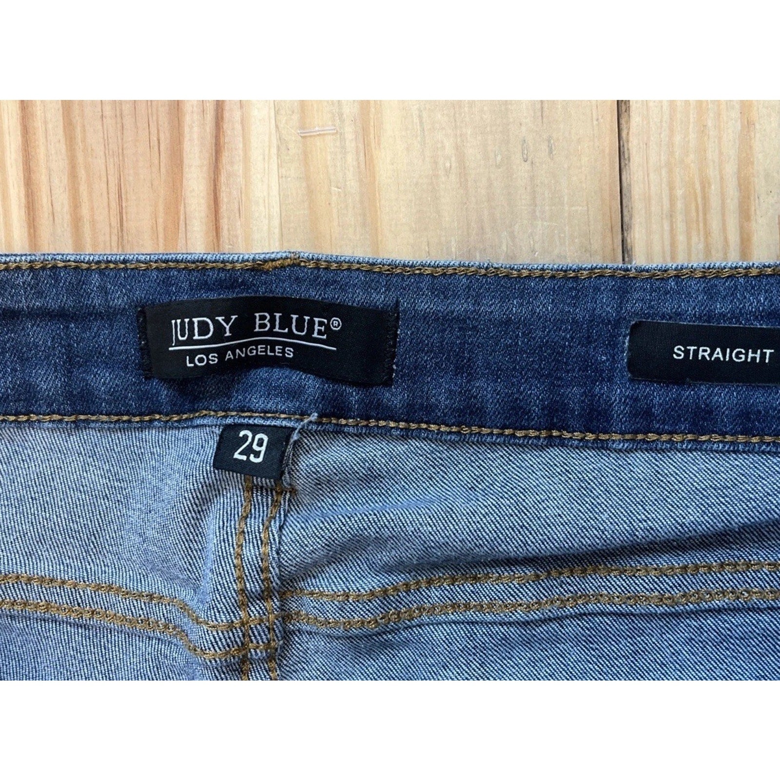 JUDY BLUE STRAIGHT FIT Womens Sz 29 Dark Denim Distressed Stretch Jeans EXC