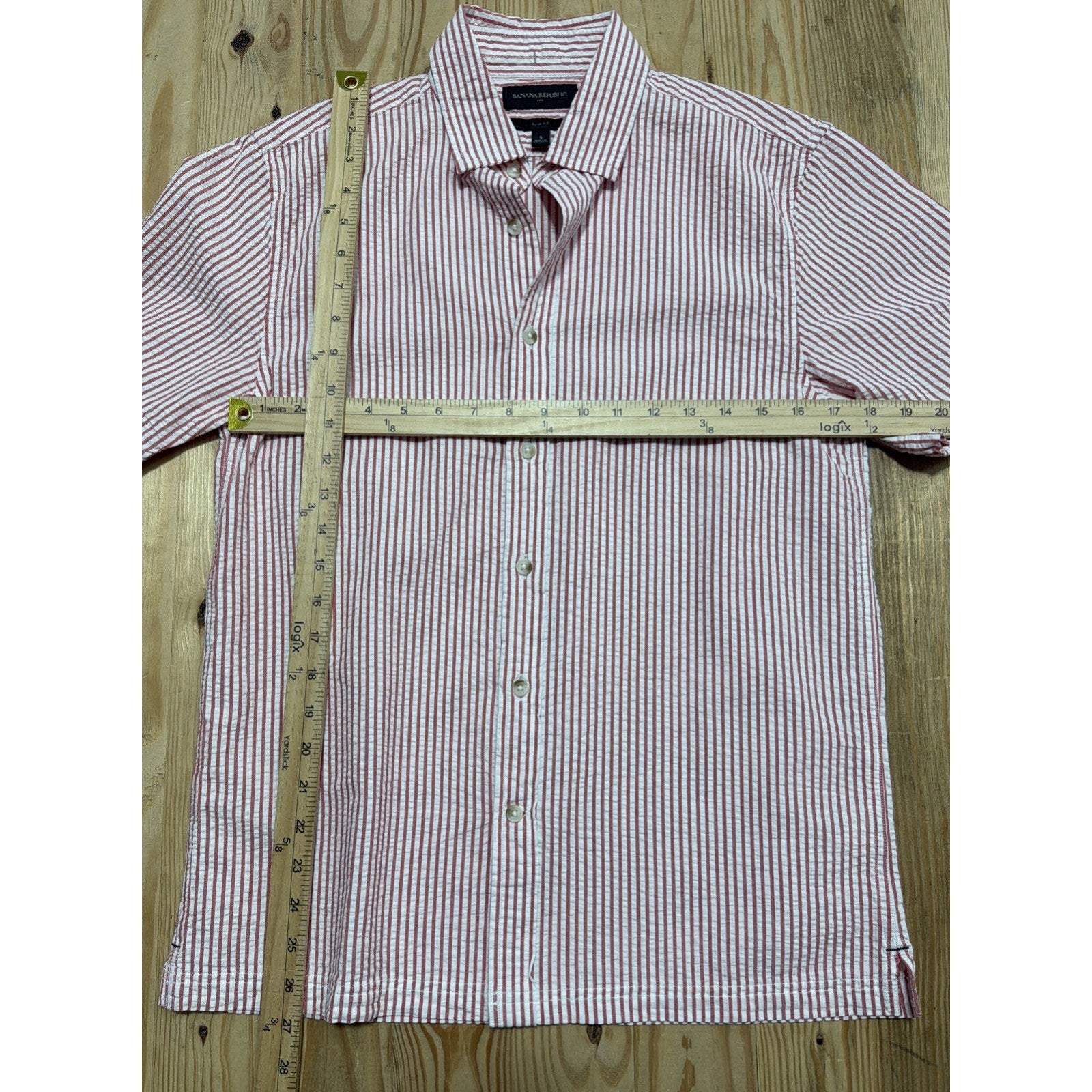 Banana Republic Shirt Men Small Red Striped Slim Fit Short Sleeve