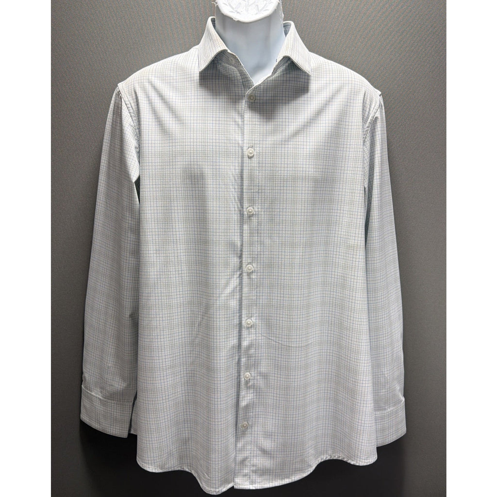 Mizzen+Main Leeward Classic Dress Shirt Men’s M White Blue Check Stretch