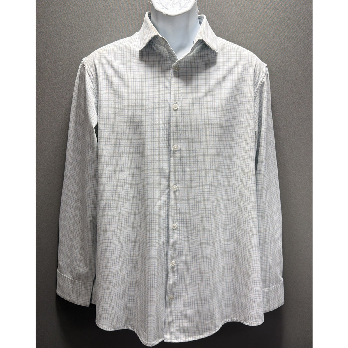 Mizzen+Main Leeward Classic Dress Shirt Men’s M White Blue Check Stretch
