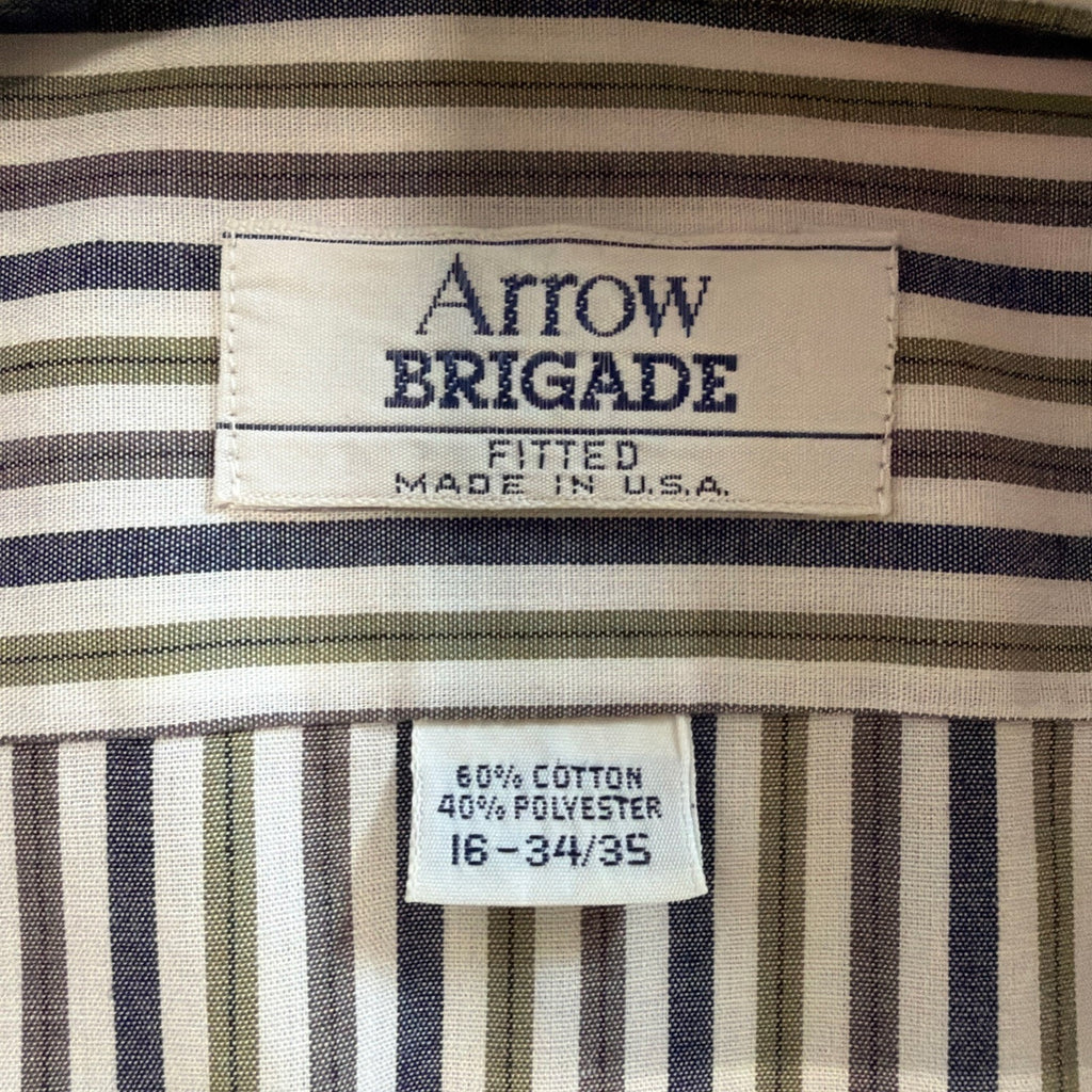Vintage ARROW Brigade Fitted Button Up Shirt Mens 16.5-34/35 Striped Made in USA