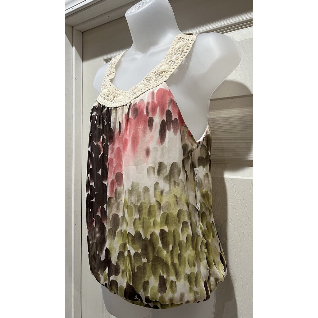 NWT B-wear Byer Women Sleeveless Top Blouse Halter Size L Crochet Neckline